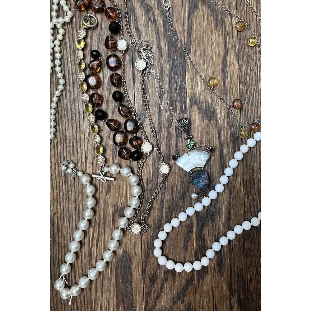Mixed Lot Broken Jewelry Necklaces Bracelet Pendants Silver Blue Gold